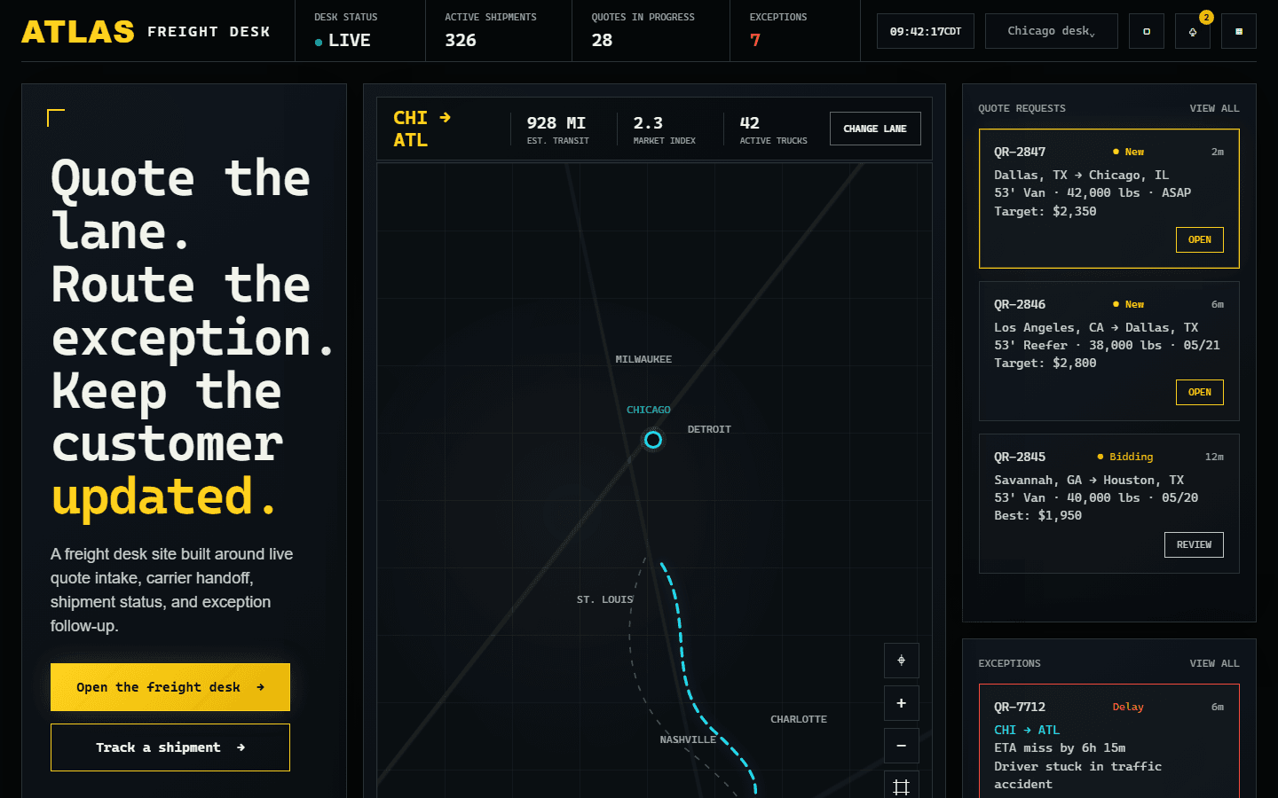 Atlas Freight Desk fictional website concept